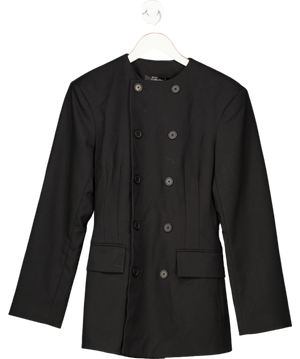V by Very Structured Round Neck Double Breasted Blazer - Black UK 10