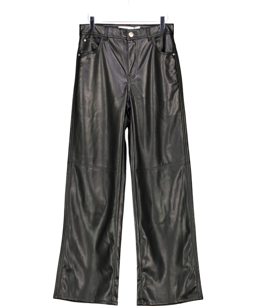 Bershka Black Faux Leather Straight Trousers UK L