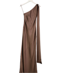 PRETTY LAVISH Chocolate Brown Sheree One Shoulder Sash Premium Satin Maxi Dress UK 8