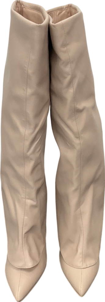 Public Desire Nude All Yours Pointed Toe Stiletto Fold Over Knee High Boots UK 3 EU 36 👠