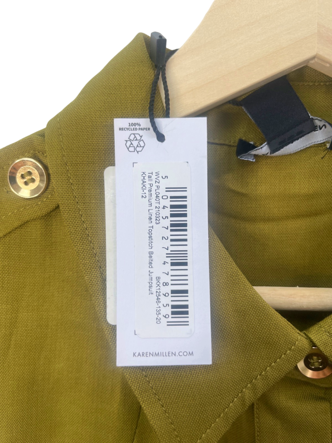 Karen Millen Khaki Sleeveless Belted Jumpsuit UK 12