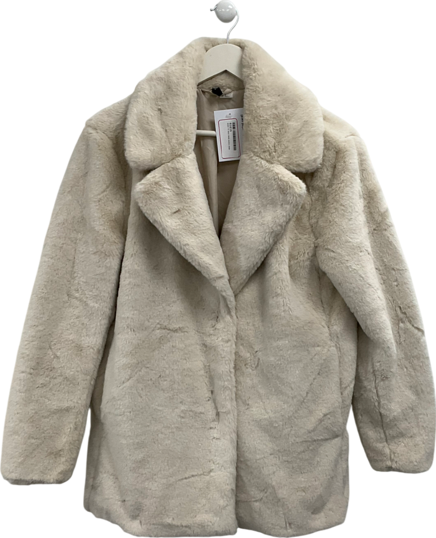 H&M Cream Faux Fur Coat UK M
