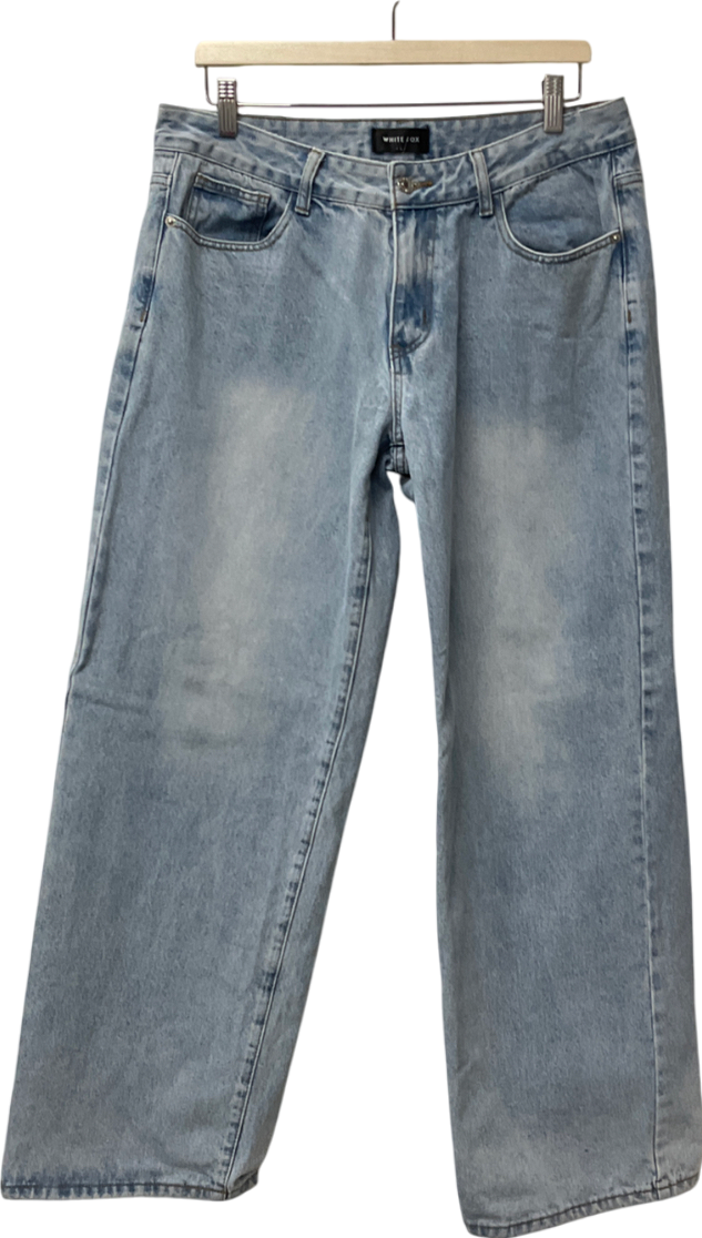 White Fox Bring The Style Low Rise Wide Leg Jeans Light Blue Wash UK L
