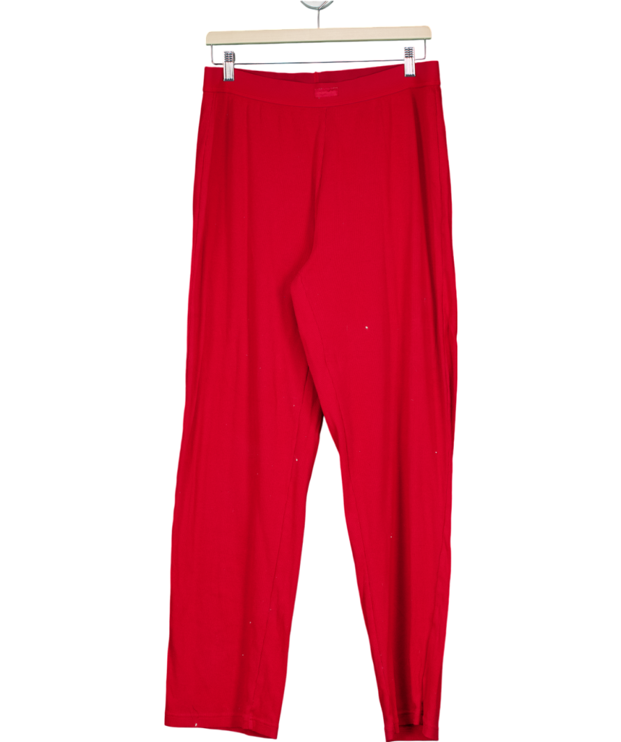 SKIMS Red Cranberry Ribbed Stretch Cotton Trousers UK L