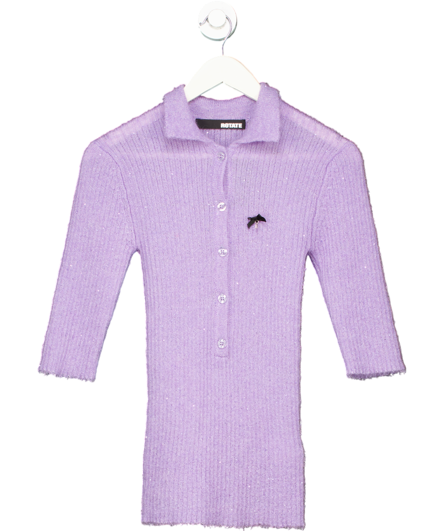 Rotate Purple Dina Sequin Knit Polo Shirt UK 6