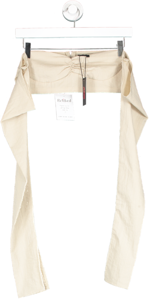 MISS PAP Cream Ruched Front Bardot Crop Top UK 10