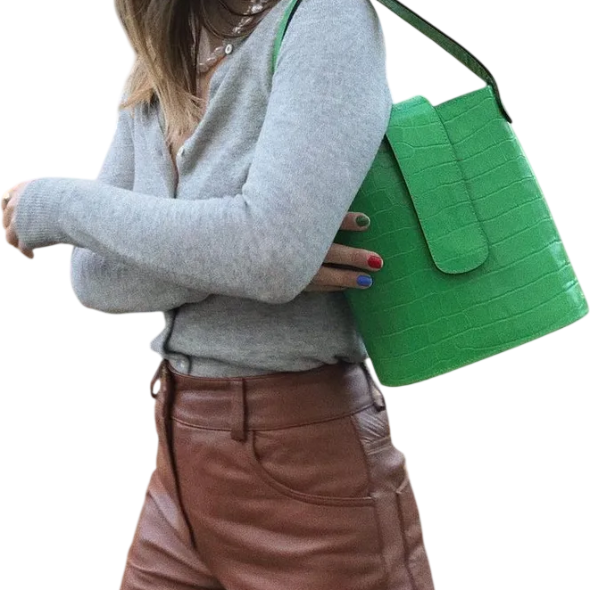 C.NICOL Green Embossed Italian Leather Mini Bucket Bag With Shoulder Strap