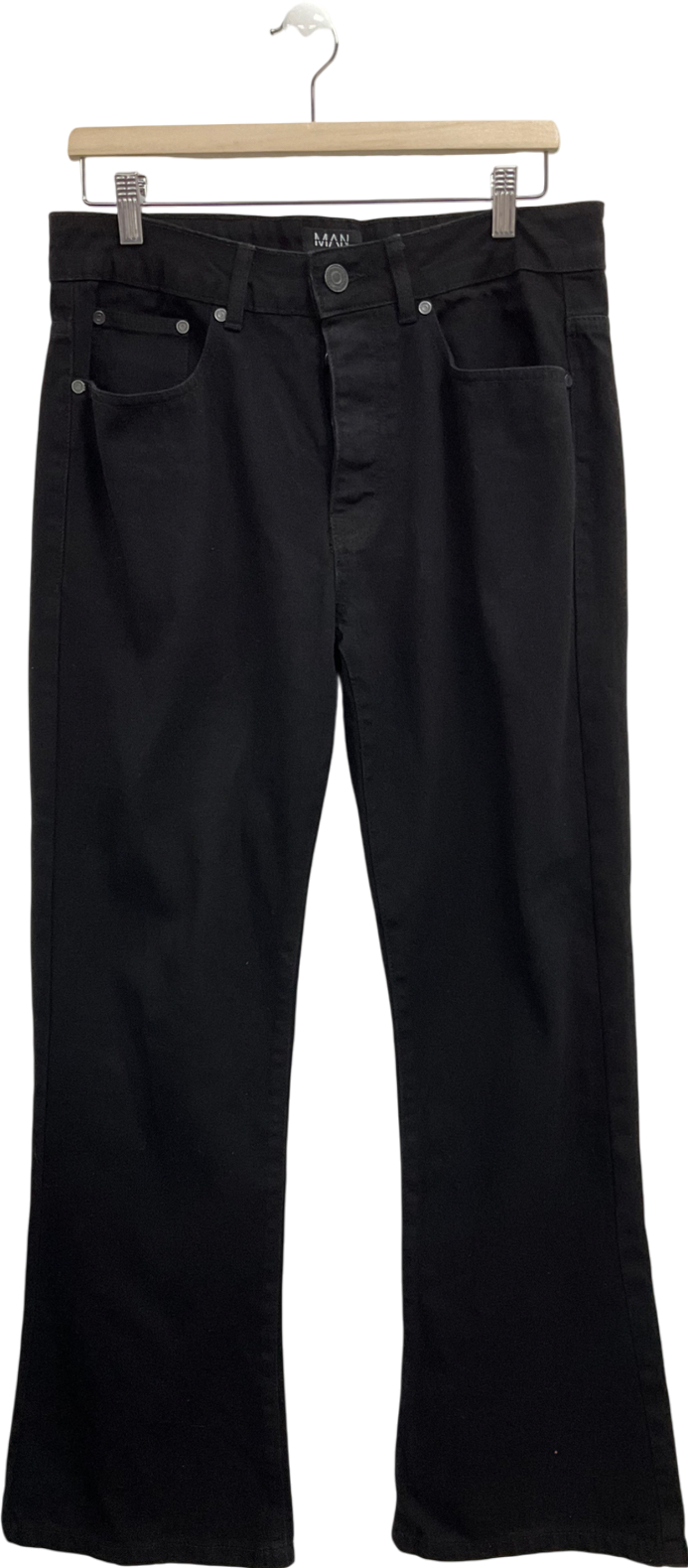 boohooMan Black Relaxed Rigid Flare Jean W30