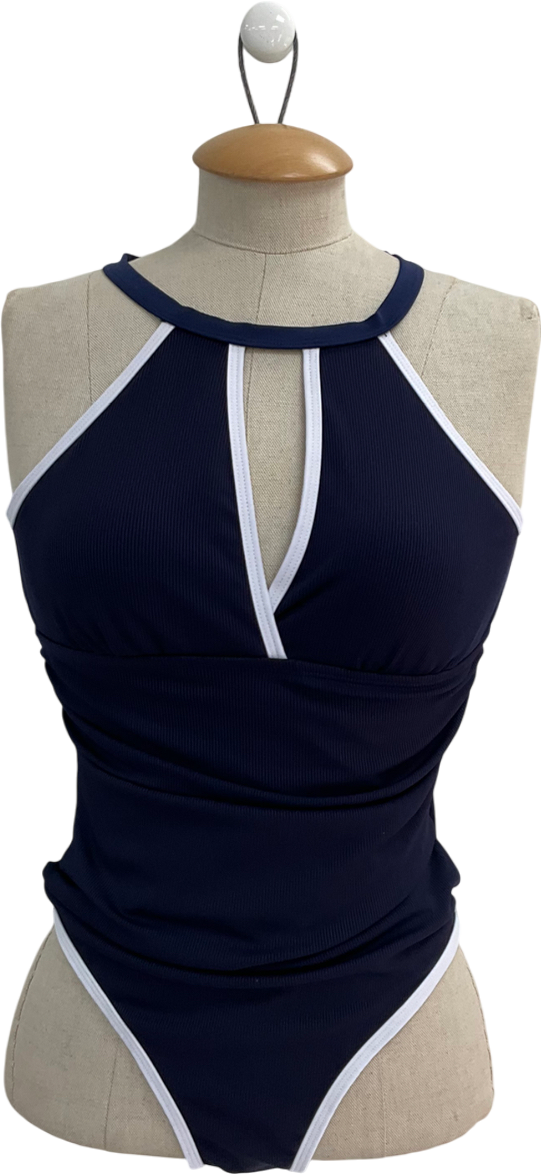 Cupshe Blue High Neck Cut Out Swimsuit UK S