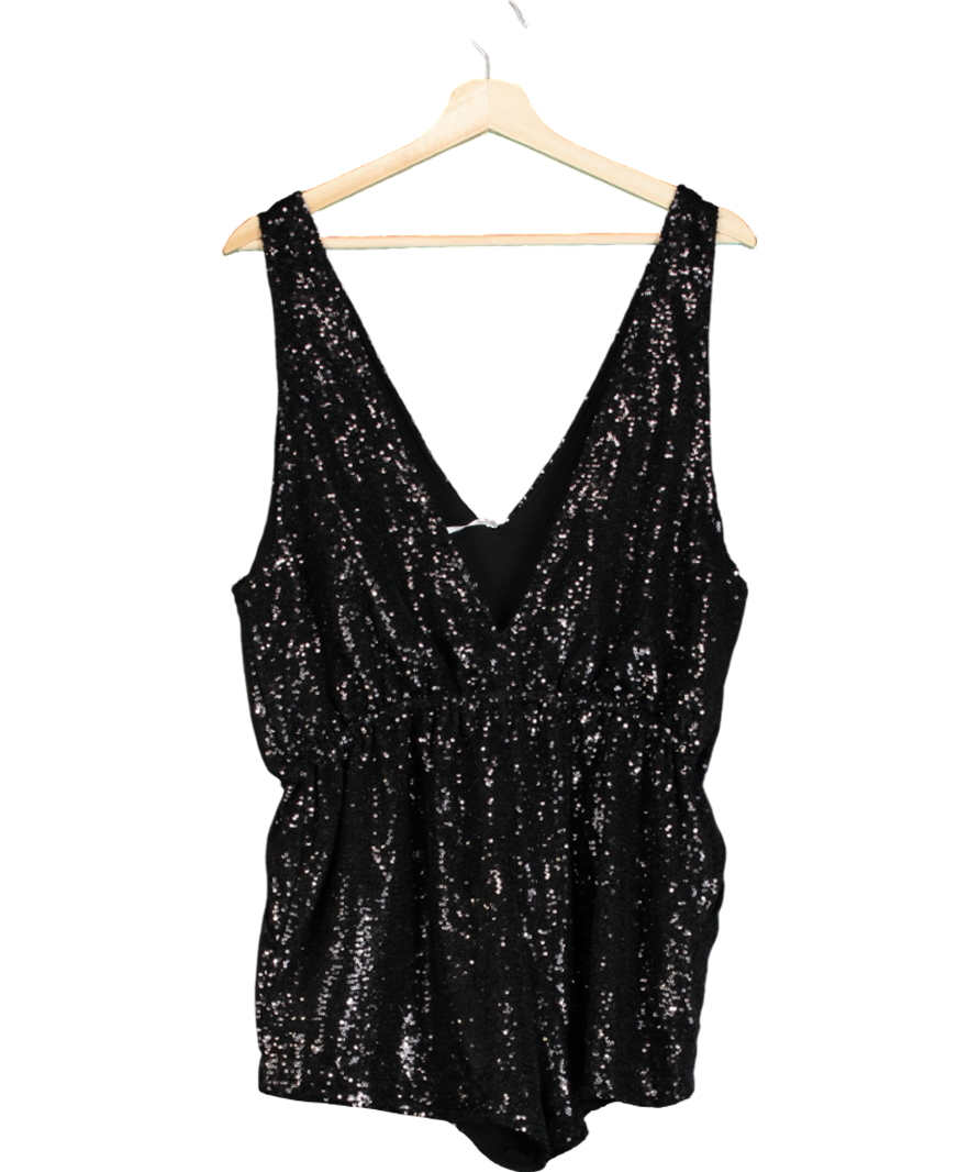 Free People Black High Shine Sequin One-piece UK S