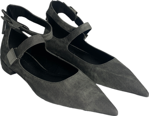 Charles & Keith Grey Denim-effect Pointed-toe Mary Jane Flats UK 3 EU 36