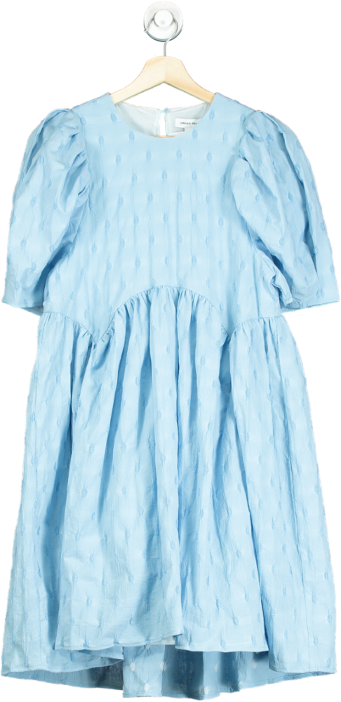 Urban Revivo Light Blue Textured Puff Sleeve Midi Dress UK 10