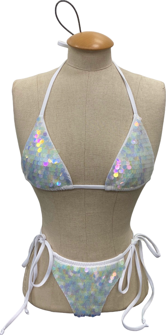 Oceanus White Sequin Bikini Set UK XS