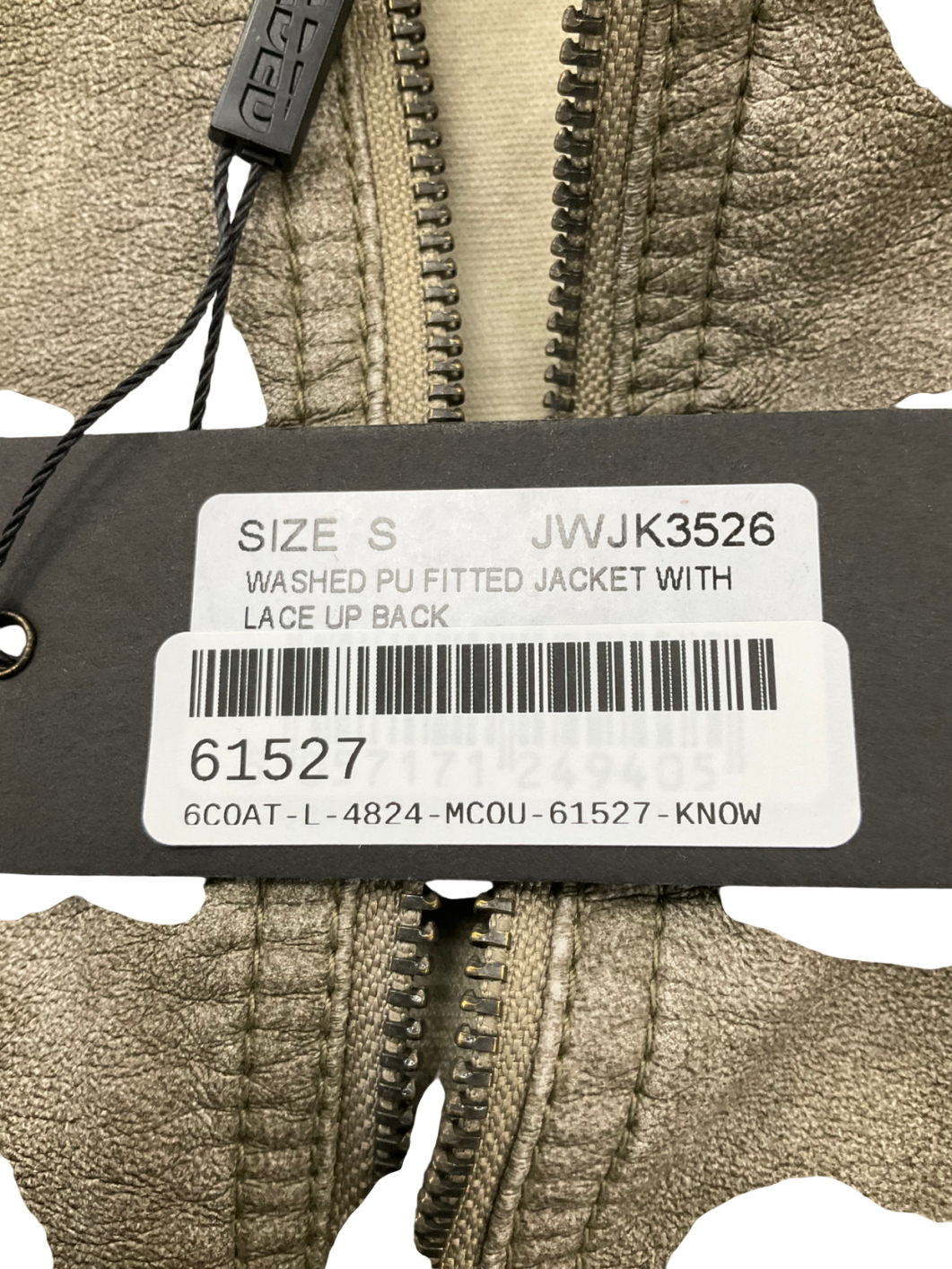 Jaded London Grey Washed Pu Fitted Jacket With Lace Up Back UK S