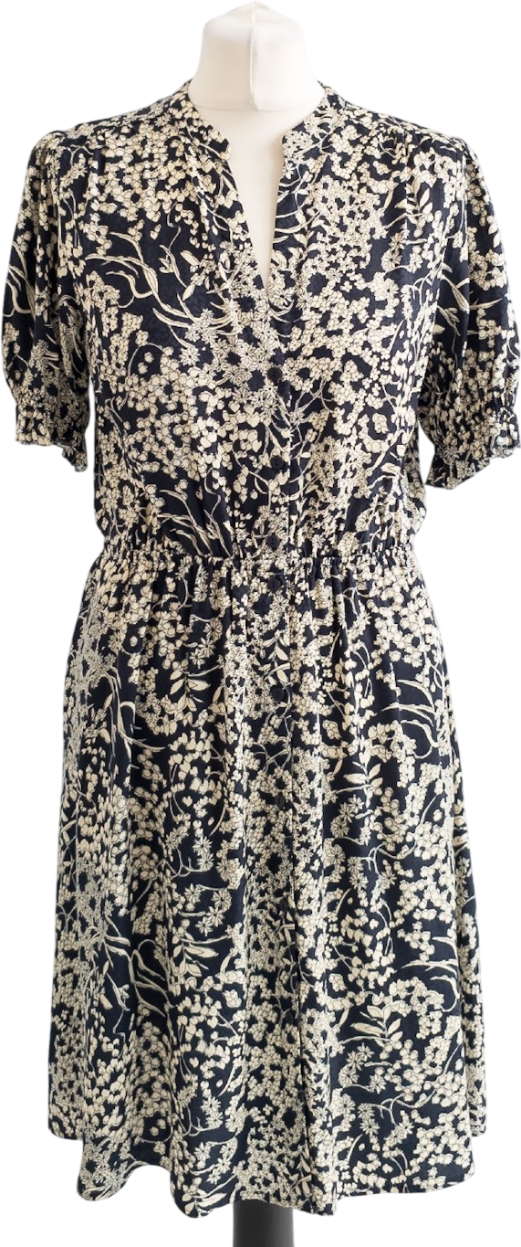 Ba&sh Navy Blue Floral Mini Tea Dress UK 10
