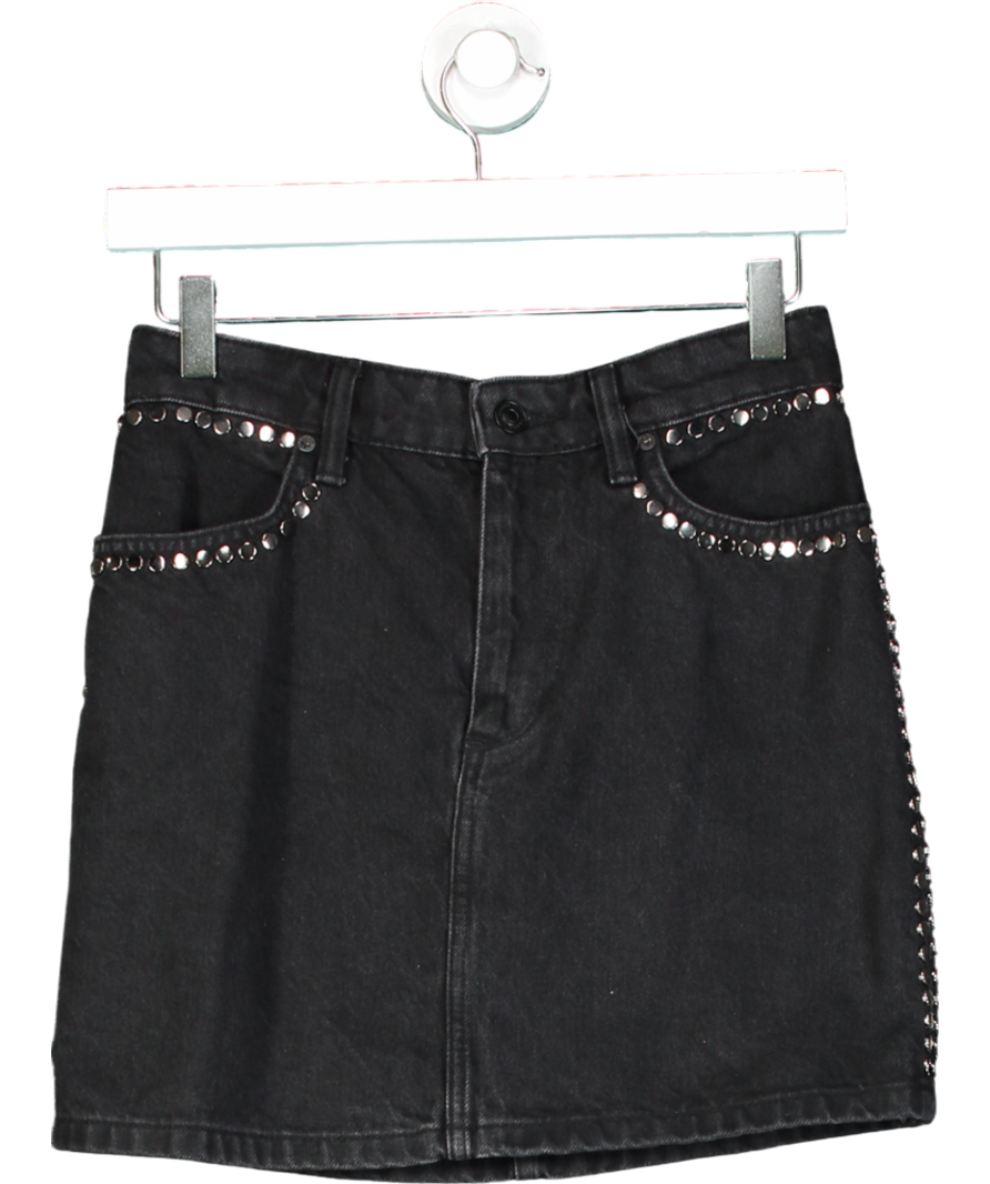 All Saints Black Winnie Stud Denim Skirt UK 12