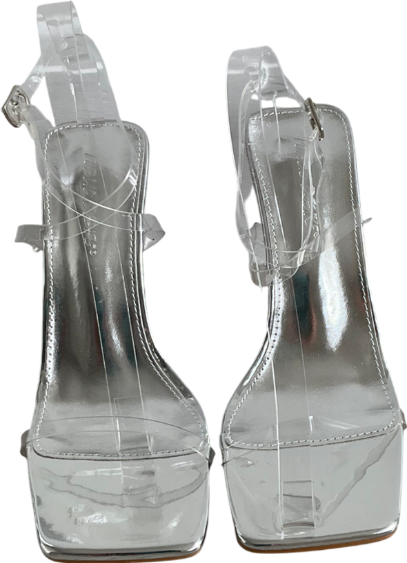 Public Desire Metallic Strappy Barely There Stiletto Heeled Sandals UK 6 EU 39 👠