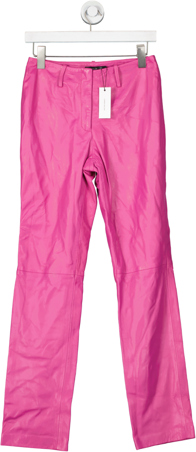 Karen Millen Pink Leather Straight Leg Low Waist Trousers UK 8
