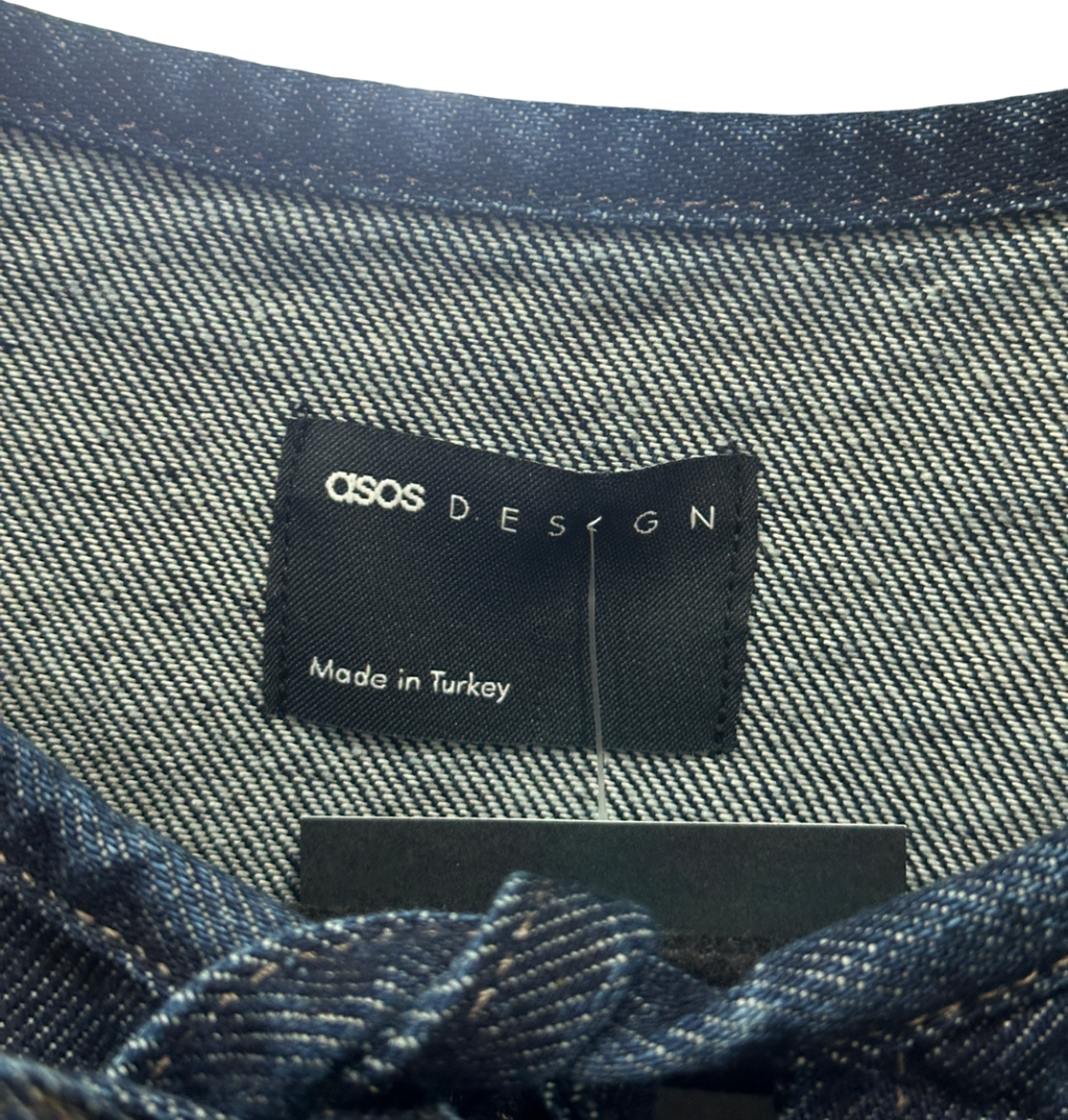 ASOS Blue Denim Long Sleeve Tie Front Top With Contrast Stitching UK S