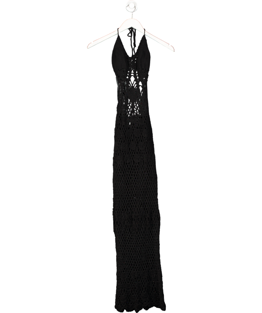 Lyla Wilde Black Crochet Maxi Dress Beach Cover Up UK XS/S