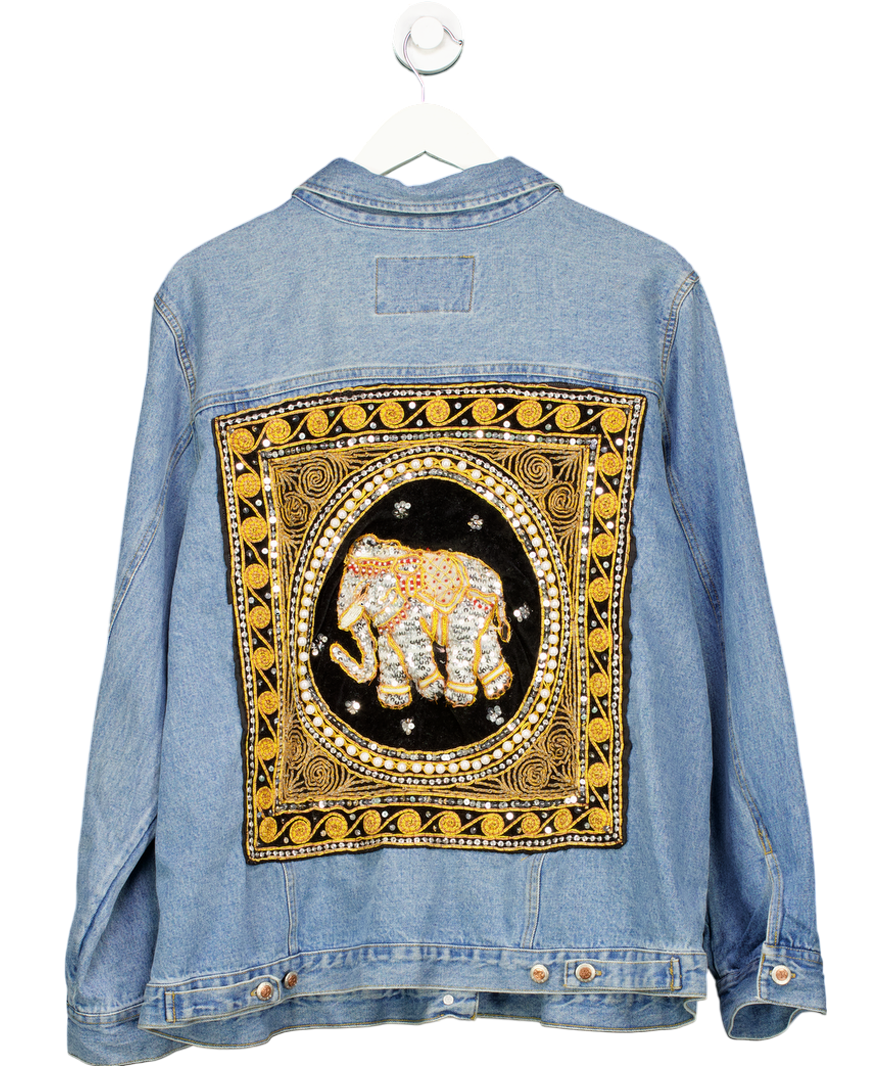 Avenue Blues Blue Vintage Denim Jacket 100% Cotton With Elephant Embellishment UK L