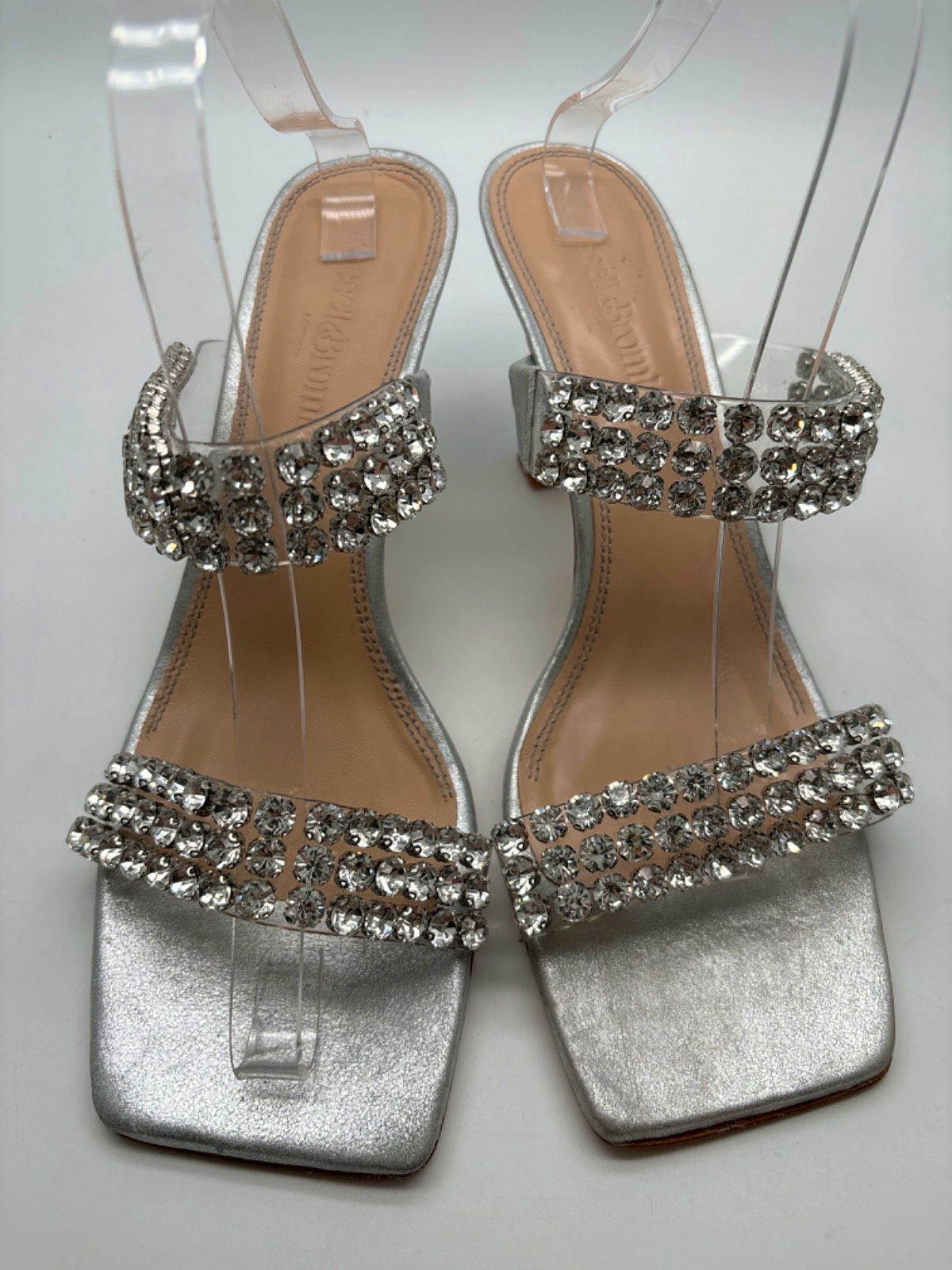 Russell & Bromley Silver Rhinestone Embellished Heeled Sandals UK 8