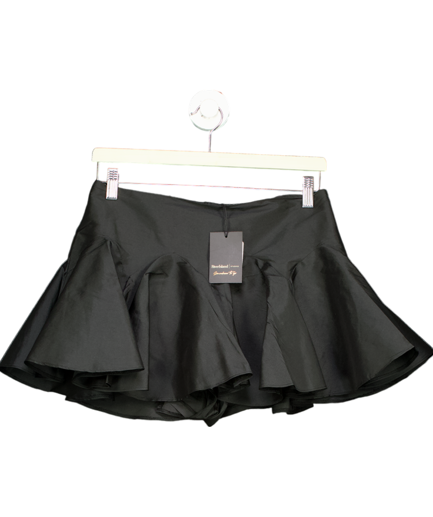 River Island Black Pleated Satin Mini Skirt UK 6