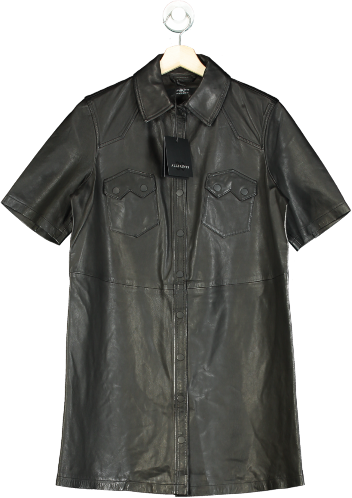 AllSaints Black Rock Leather Mini Dress UK 6