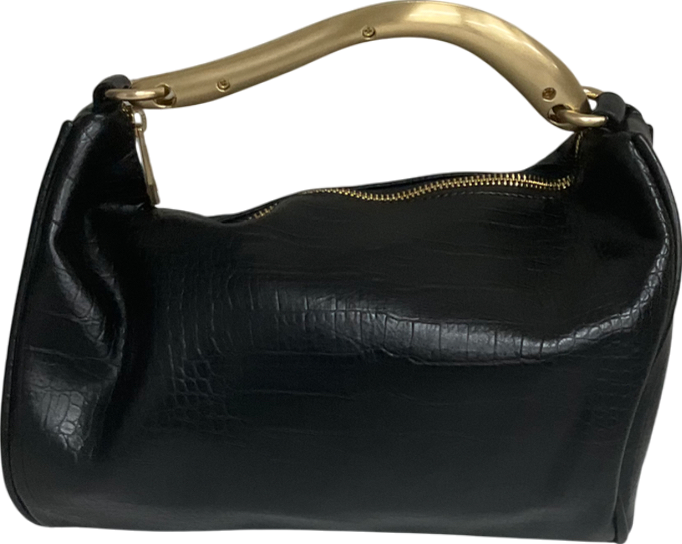 Next Black Croc Effect Handbag with gold sculptural handle