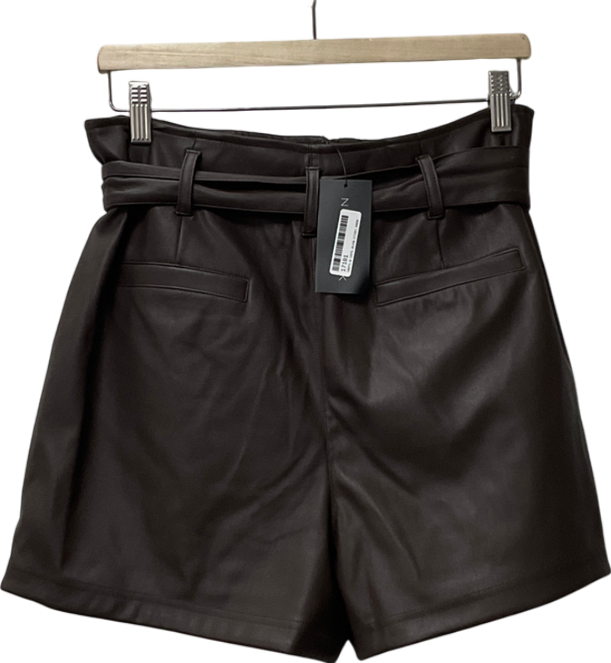 New Look Brown Tie Waist Faux Leather Shorts UK 12