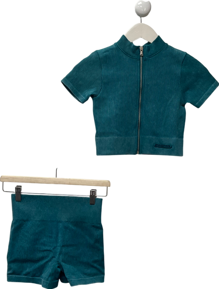 Bo + Tee Blue Ribbed Teal Top + Bum Scrunched Shorts UK S