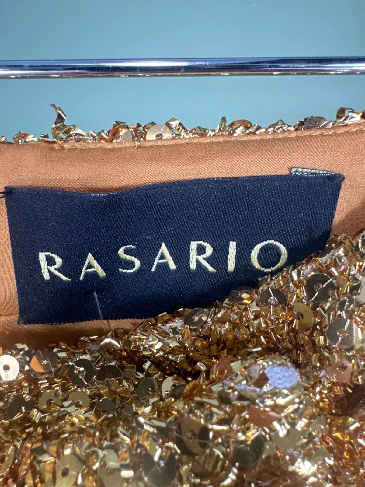 RASARIO Gold Sequin High Rise Mini Skirt UK 6