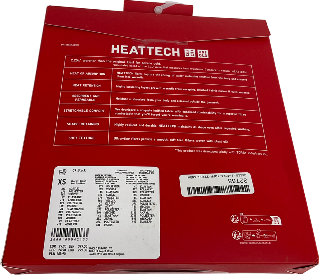 Uniqlo Black Ultra Warm Crew Neck T-shirt UK XS