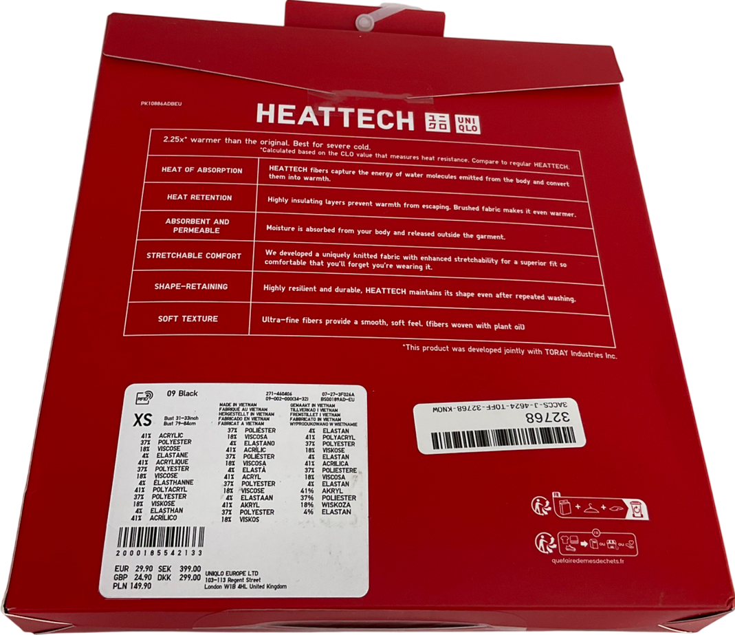 Uniqlo Black Ultra Warm Crew Neck T-shirt UK XS