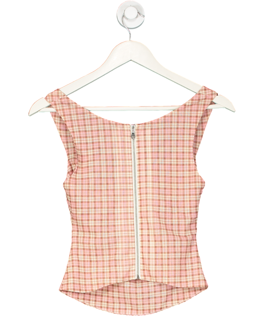 Miaou Brown Gingham Drape Top UK XS