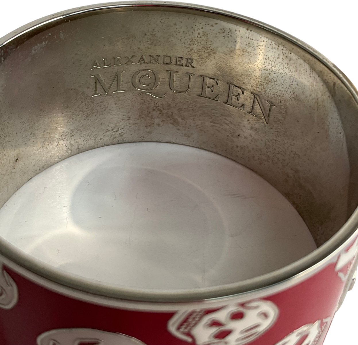 Alexander McQueen Skull Printed Red Enamel Bangle Bracelet One Size