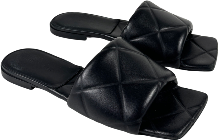 BOTTEGA VENETA Black Leather Woven Lido Flat Sandals UK 7 EU 40 👠