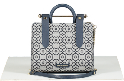 Strathberry Blue Nano Monogram Tote in Box