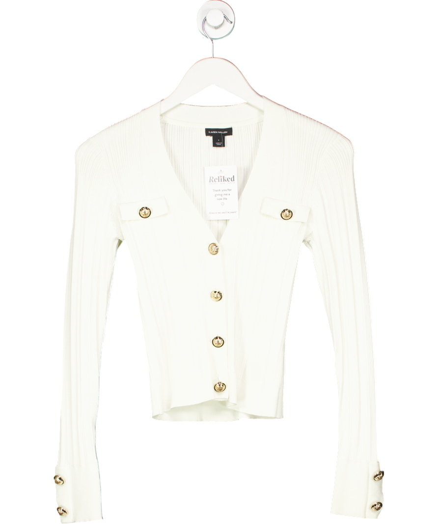 Karen Millen White Petite Military Button Knit Cardigan UK S