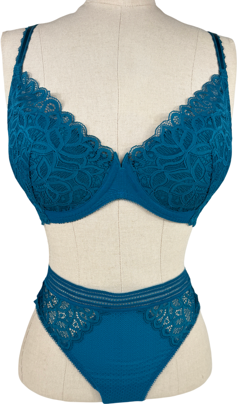 Wacoal Blue Raffiné Underwired Bra, Teal And Briefs Bra 32dd UK S