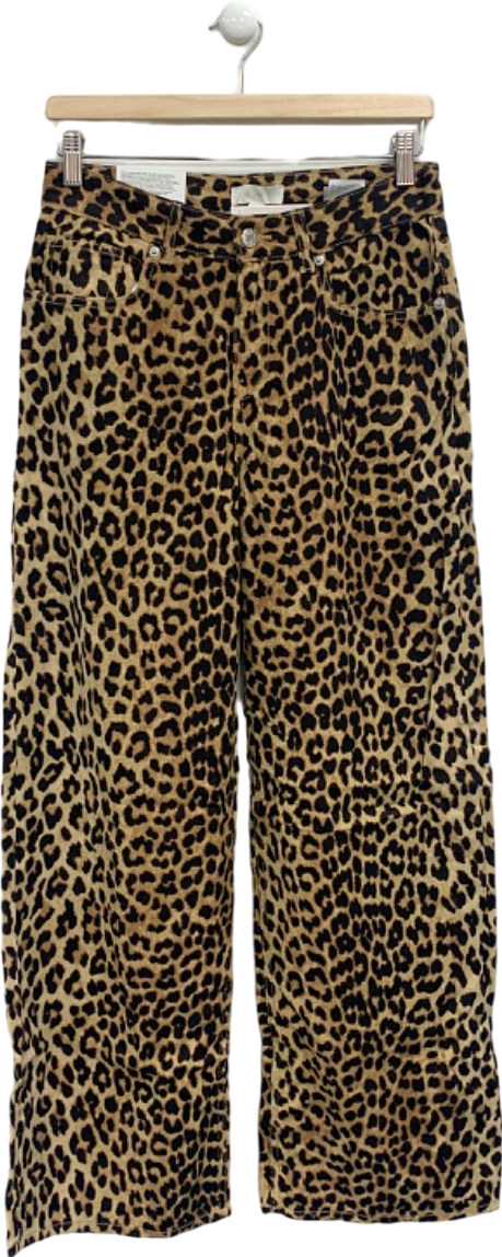 H&M Leopard Print Wide Leg Trousers UK 8