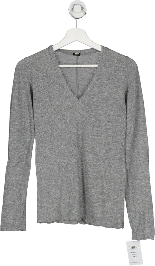 Monrow Grey Textured Fitted Long Sleeve V Neck Top UK XS