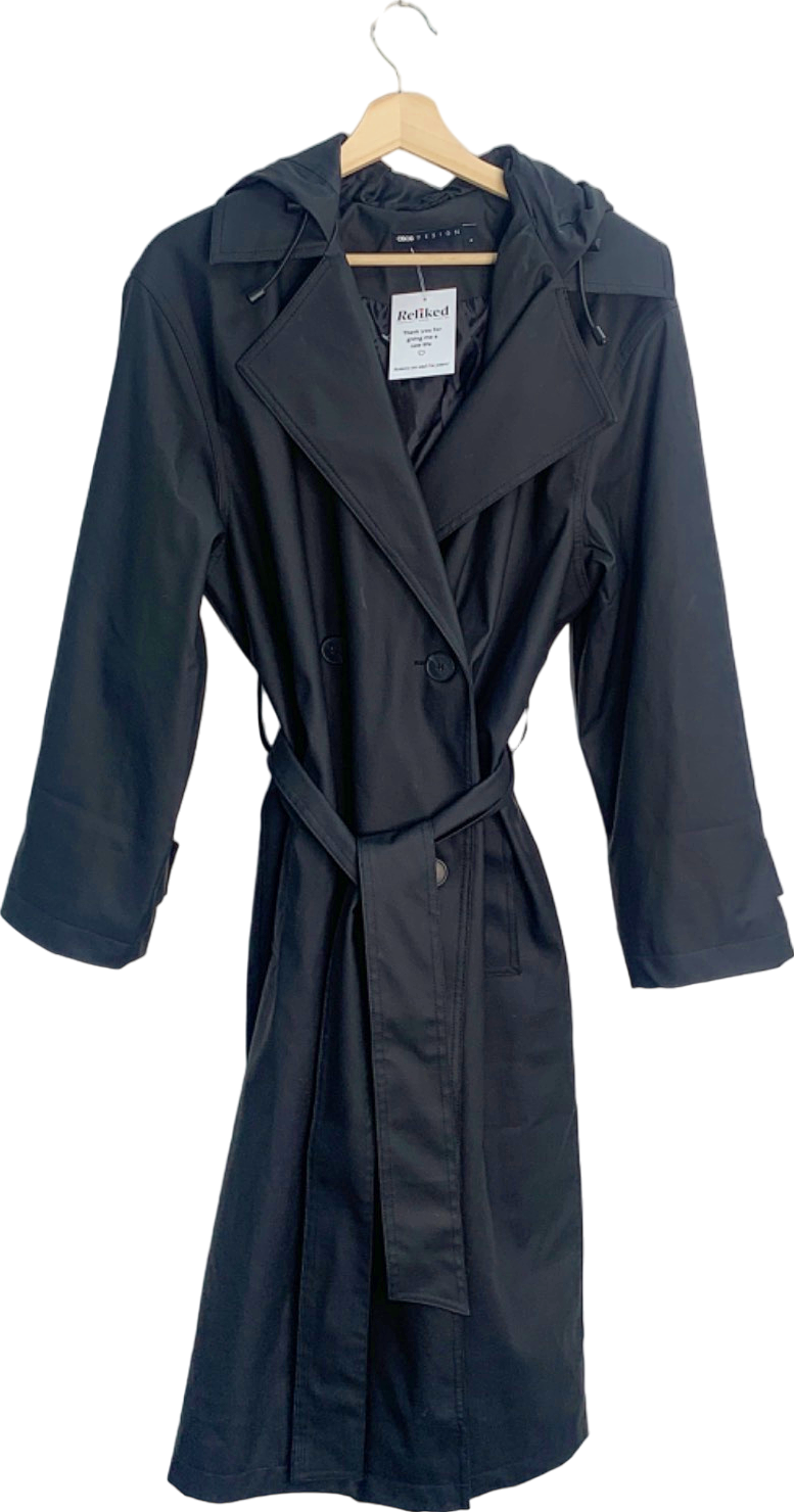 ASOS Design Black Hooded Trench Coat UK S