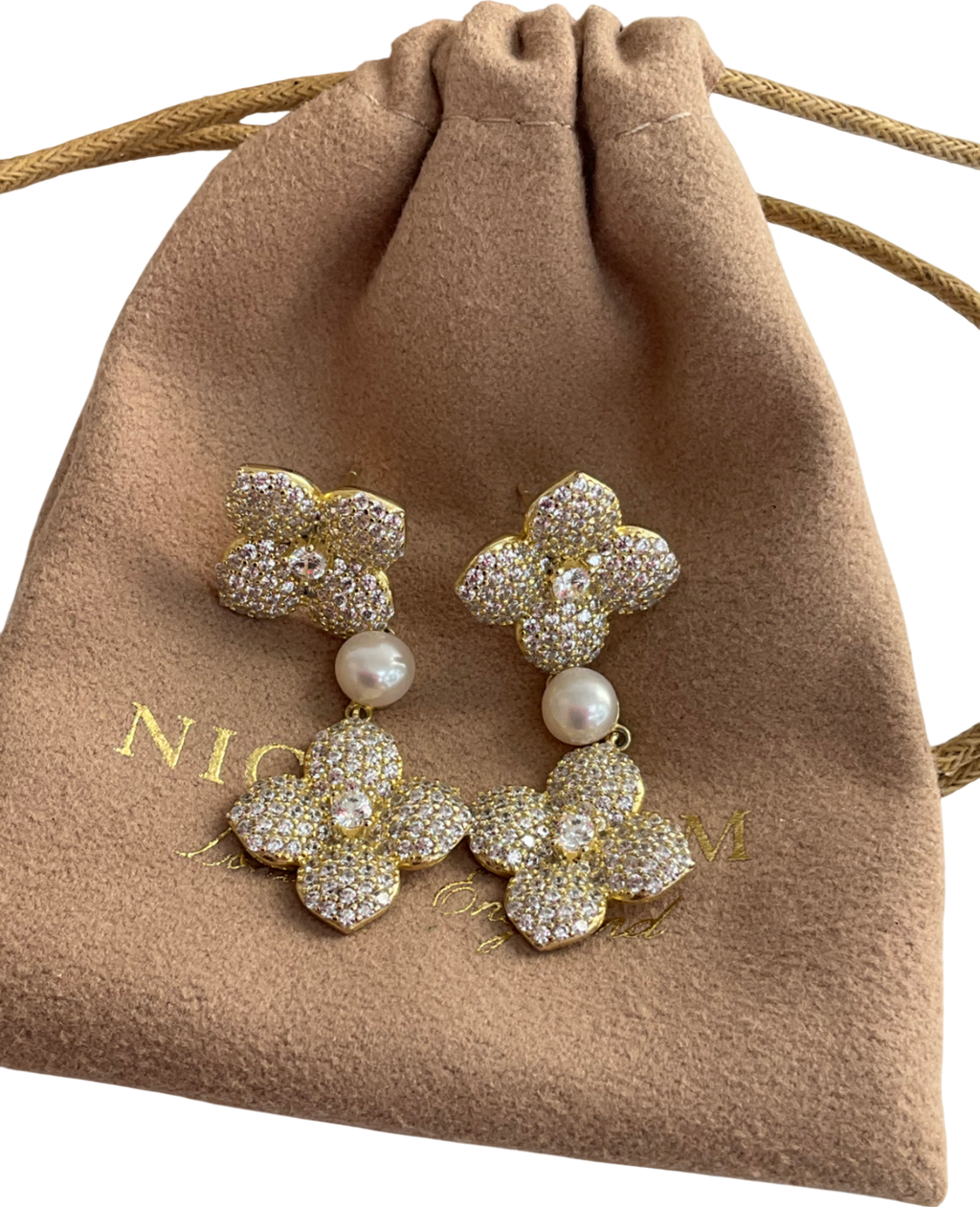 Nice Cream London Metallic Hydrangea Pearl Drop Earring One Size