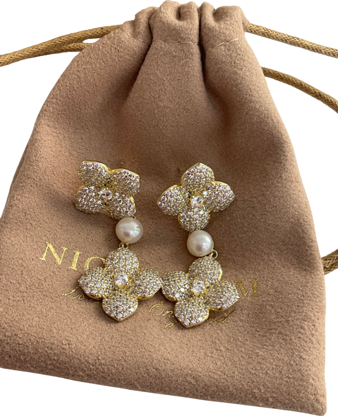 Nice Cream London Metallic Hydrangea Pearl Drop Earring One Size