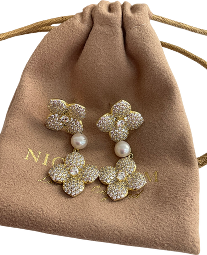 Nice Cream London Metallic Hydrangea Pearl Drop Earring One Size