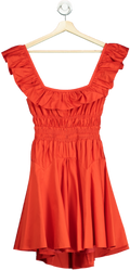 Self Portrait Red Cotton Ruffle Mini Dress UK 8