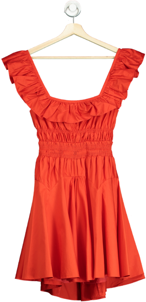 Self Portrait Red Cotton Ruffle Mini Dress UK 8