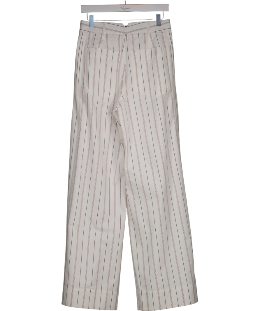 ME + EM White Multi Stripe Pleat Front Multi Stripe Wide Leg Trouser UK 8