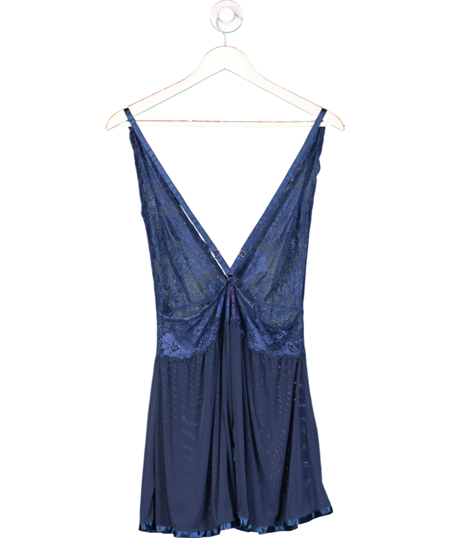Seven til Midnight Blue Lace And Mesh Mix Open Skirt Slip Dress UK L/XL